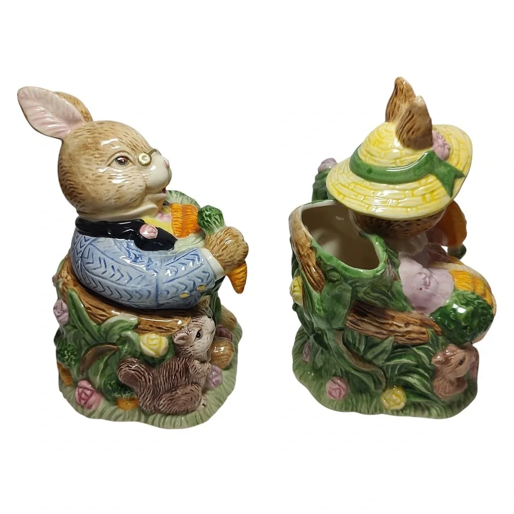 Fitz and Floyd Cream and Sugar Set Omnibus Grandma Grandpa Rabbits‎ 1993 READ